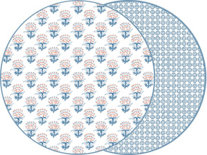 ROUND TWO SIDED PLACEMAT PETITE FLEUR: BLUE/ORANGE