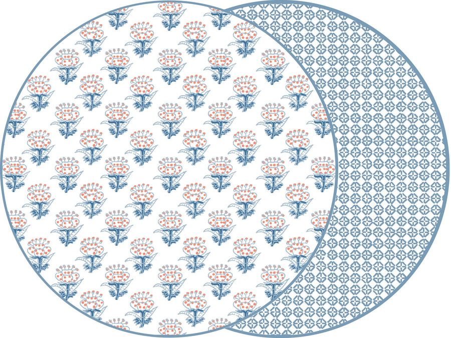 ROUND TWO SIDED PLACEMAT PETITE FLEUR: PINK/ORANGE