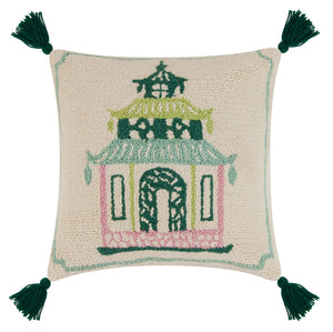 Pargodas Rose W/Green Tassels Hook Pillow