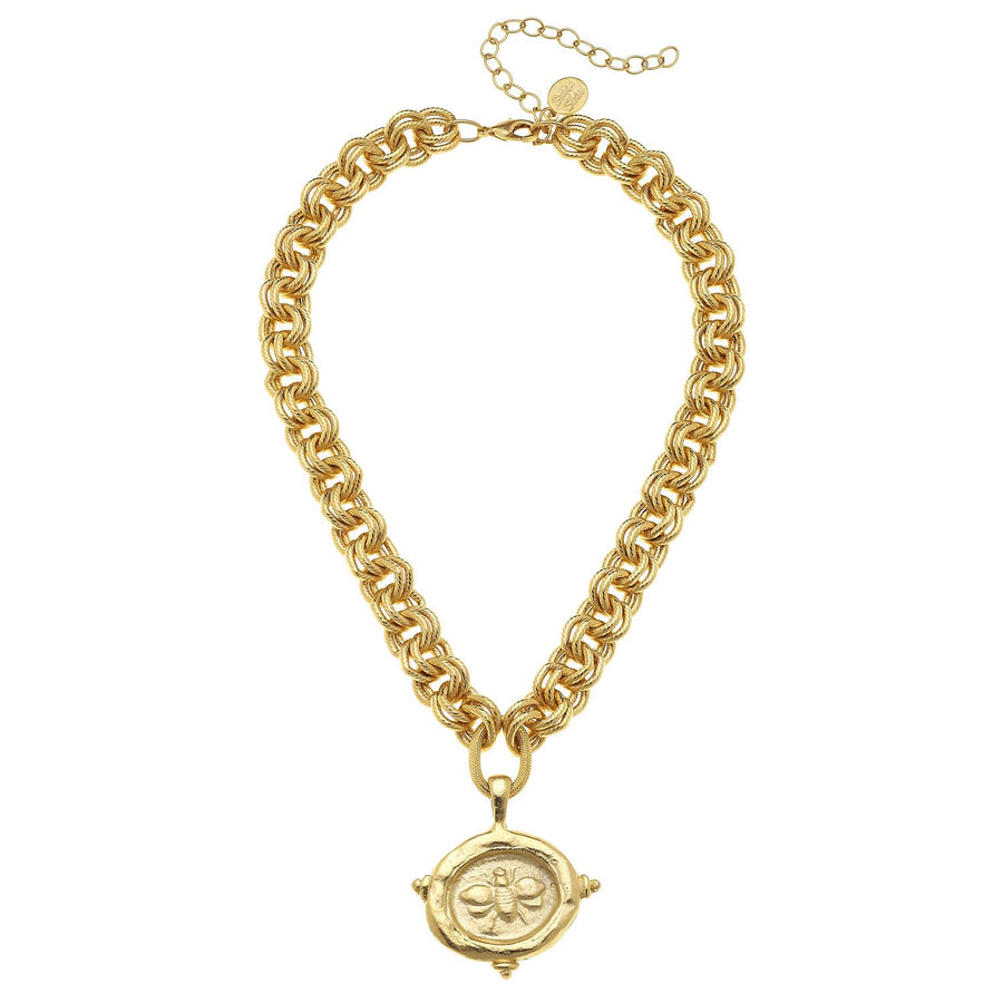 Gold Bee Intaglio Necklace