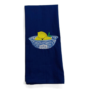 Lemons in a Blue and White Chinoiserie Dish Towel
