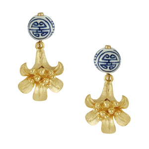 Gold Lily + Porcelain Bead Earrings