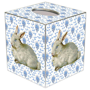 Bunny on Blue Provincial Print Tissue Box Cover: Paper Mache
