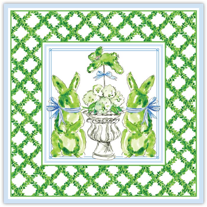 Handpainted Bunny Topiaries Square Placemat