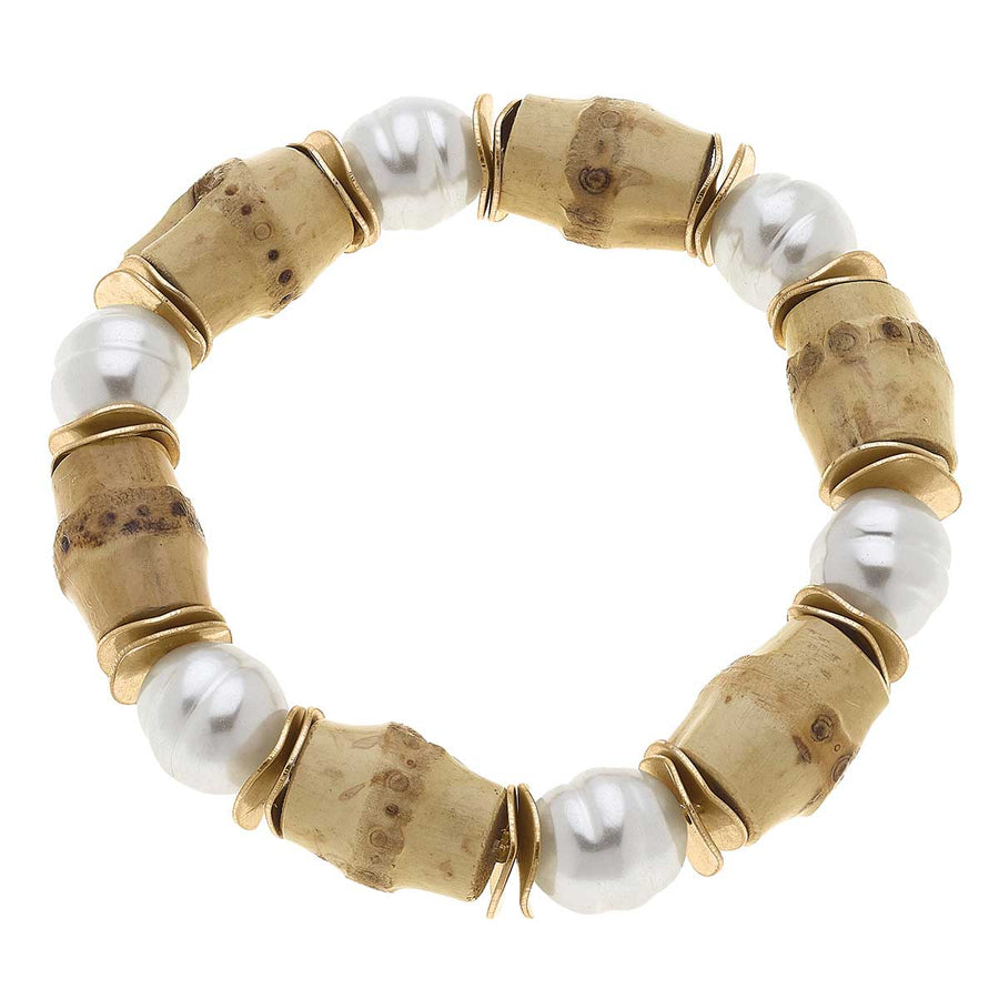 Sloan Bamboo & Pearl Stretch Bracelet in Natural