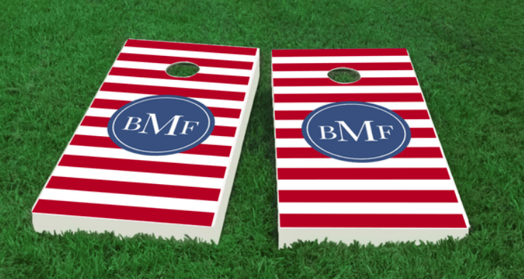 Monogrammed Cornhole Boards-red stripe The Nantucket Collection