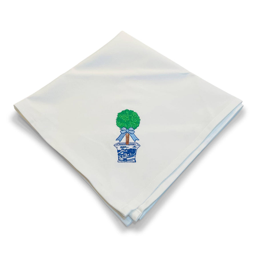 Embroidered Napkin - Single - Topiary with Blue Bow